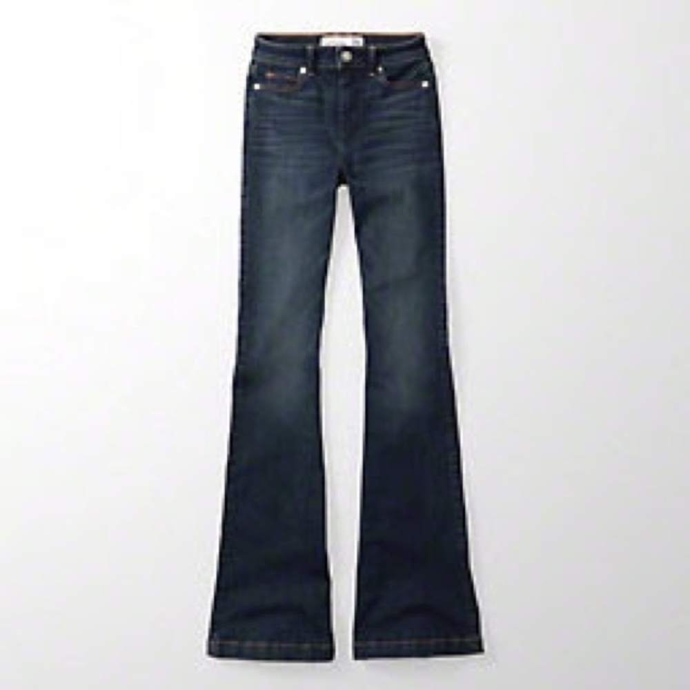 Womens High Rise Skinny Flare Dark Wash Jeans